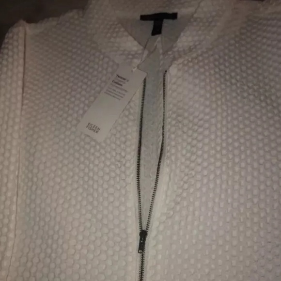 Eileen Fisher Tencel Organic Cotton Honeycomb Ivory Stand Collar Zip Jacket Xl - Picture 4 of 7